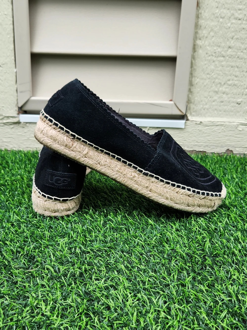 Uggs Heidi Sz 9 Black Suede Espadrille Shoes Boho Comfort Slip On Casual Chic